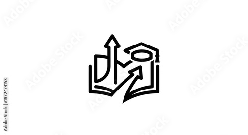 Education Growth Concept: Open Book with Graduation Cap and Upward Arrows