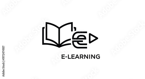 E-learning icon: open book and play button for online education and digital learning