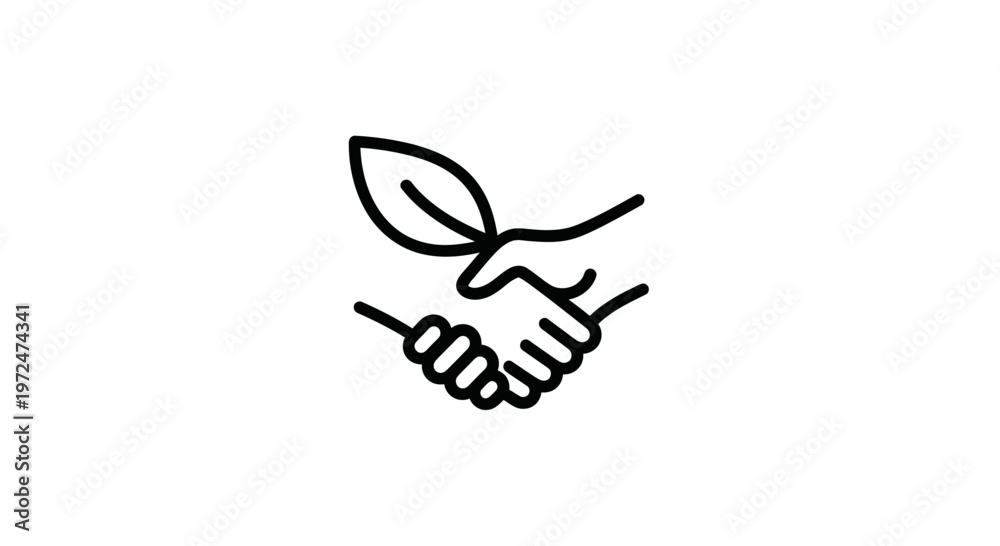 Obraz premium Eco-friendly handshake icon with leaf, representing sustainability and partnership