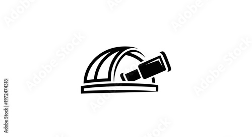 Observatory dome with telescope icon on white background