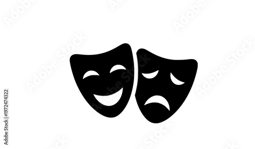 Comedy and tragedy masks outline icon with theater drama symbol minimal line vector isolated on white