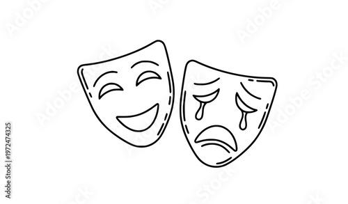 Comedy and tragedy theater masks silhouette vector illustration classic drama symbol isolated on white