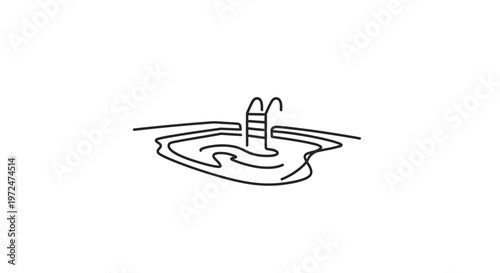 Minimalist swimming pool line art with ladder and water ripples