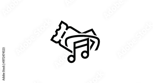 Music Festival Ticket Icon with Notes and Arrow