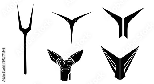 Collection of five unique black fork and prong designs