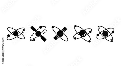 Set of black atomic structures with electrons