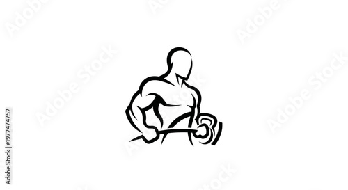 Muscular man lifting barbell, fitness icon, workout symbol, strong bodybuilder silhouette