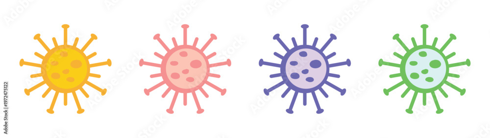 Obraz premium Colorful abstract virus bacteria microbe icon set collection for health medical science disease concept vector graphic illustration