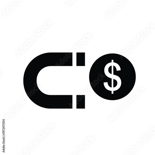 Foto A black horseshoe magnet is attracting a circular icon displaying a white dollar