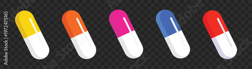 Collection of colorful medical capsule pill set for healthcare pharmacy medicine treatment concept vector graphic illustration design