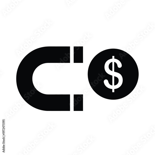 A stark black icon depicts a horseshoe magnet attracting a circular dollar sign symbolizing wealth high quality