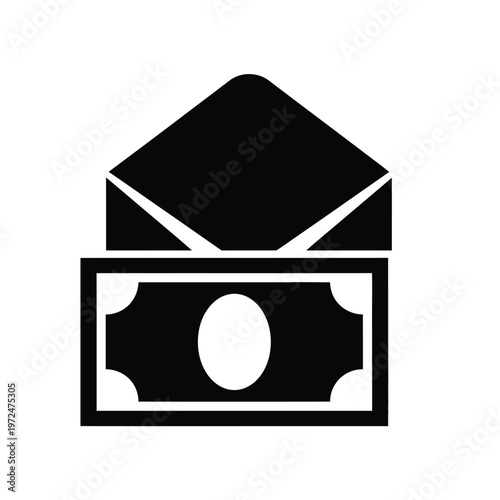A simple black and white icon depicts an open envelope with a banknote emerging from within