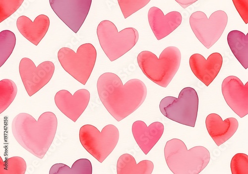 Watercolor hearts background pattern romantic love Valentines Day.