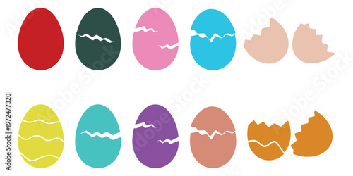 Broken Easter egg,Black solid eggs vector isolated on transparent background. Broken eggs icon set. Cracked eggs symbols.Egg shell and egg icon set. Vector