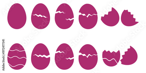 Broken Easter egg,Black solid eggs vector isolated on transparent background. Broken eggs icon set. Cracked eggs symbols.Egg shell and egg icon set. Vector