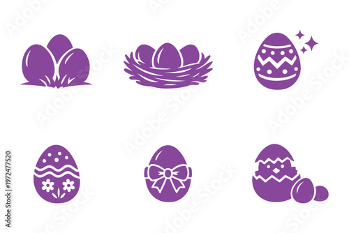 Colorful Easter egg pattern vector set with decorative stripes, polka dots, hearts, and floral designs, festive spring illustration