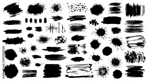Dynamic Black Brush Strokes, Abstract Design, Graphic Elements, Digital Art, High-Contrast Background