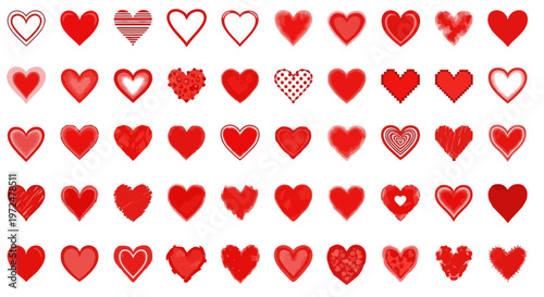 Heart Patterns, Graphic Design, Digital Art, Red Hearts, Love Theme, Abstract, Creative Viewpoint