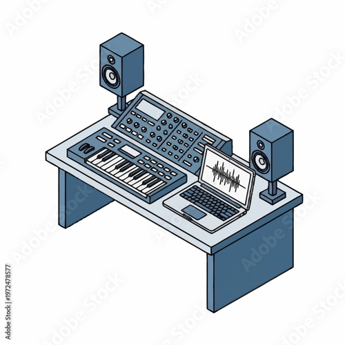 Professional music production studio equipment setup.
