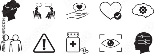 Psychology and mental health line icons set, vector symbols for therapy, mind, and wellbeing design