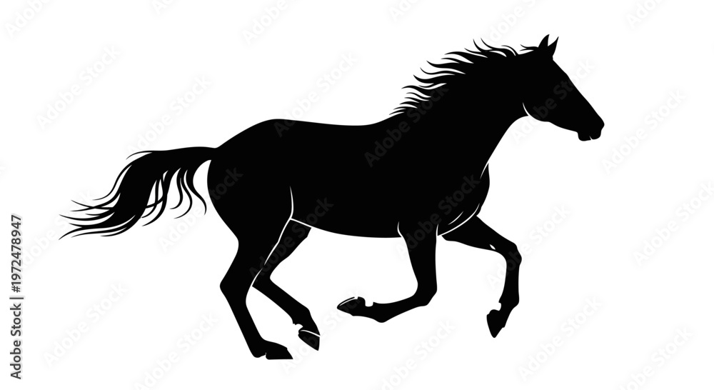 Obraz premium Black silhouette of a running horse.