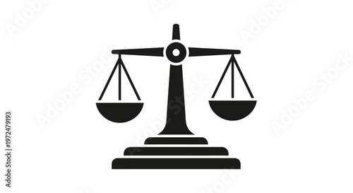 Classic balance scale icon, symbolizing justice, law, and equality, presented on an isolated white background.