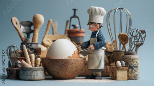 Baking delight young chef preparing egg dish cozy kitchen still life creative environment close-up view culinary art