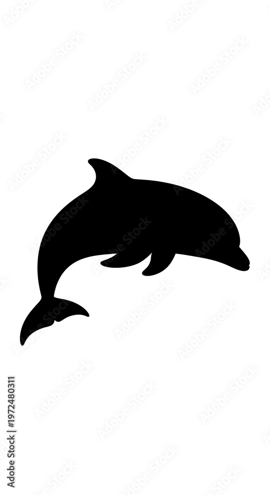 Fototapeta premium Black silhouette of a dolphin jumping.