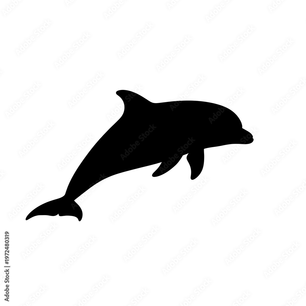 Fototapeta premium Black silhouette of a dolphin swimming.