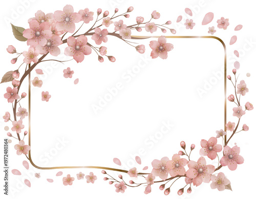 cherry blossom frame  Isolated on Transparent Background PNG