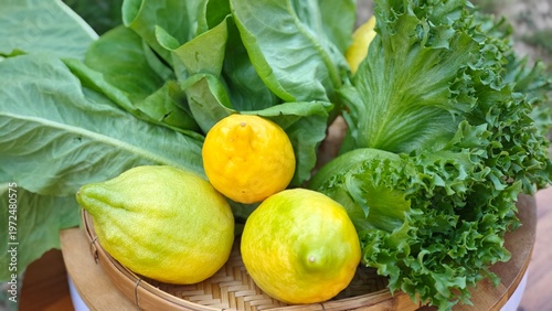 Obraz na płótnie Lemon and green salad vegetable.