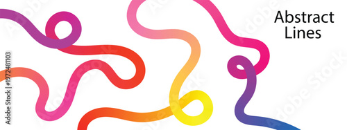 Collection colorful bold curved lines with loops isolated on white.