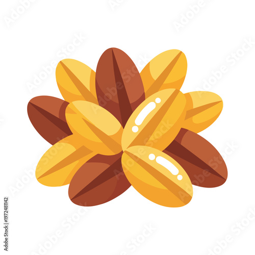 A cluster of golden and brown cereal grains arranged in a heap.