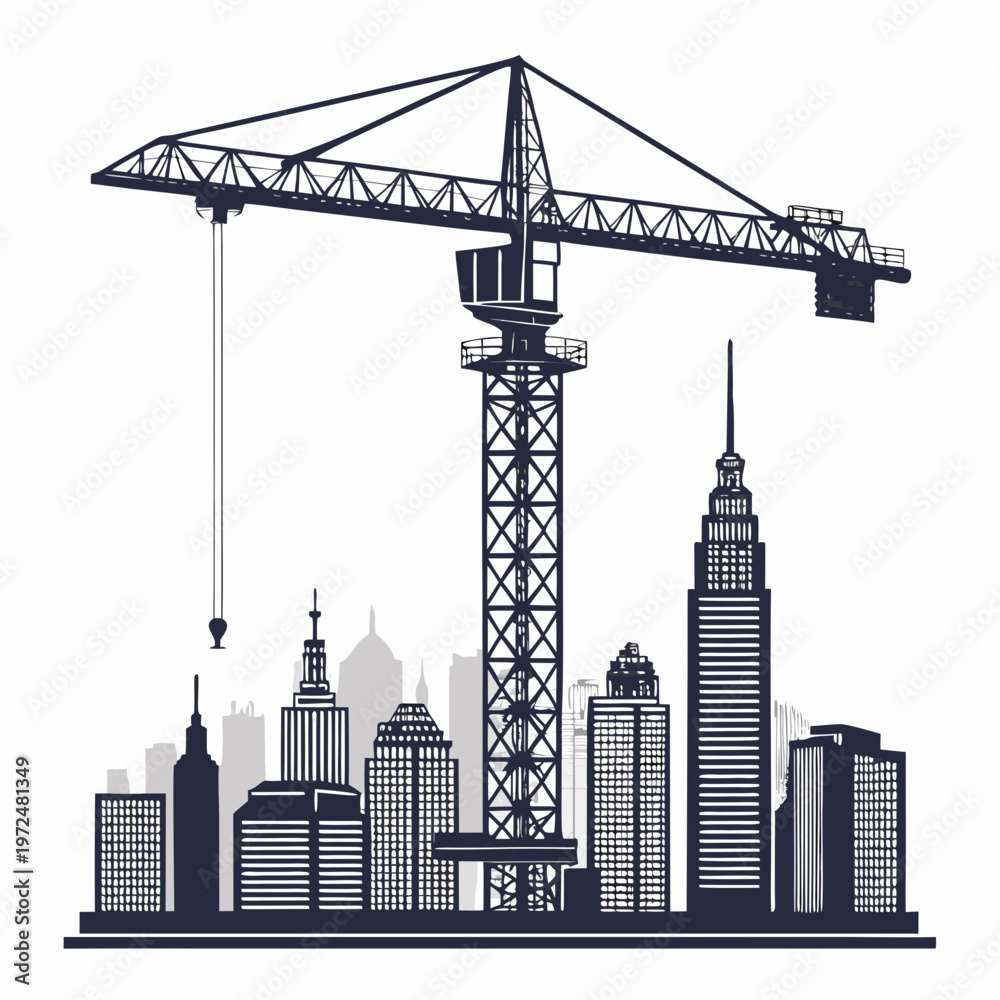 Obraz premium tower crane silhouette construction equipment vector icon isolated on white background