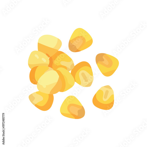 A cluster of yellow corn kernels isolated on a white background.