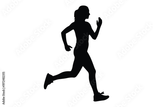Dynamic silhouette of a woman running, capturing the essence of speed, fitness, and active lifestyle.