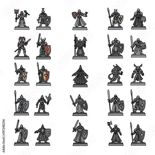 Collection of Fantasy Miniature Figurines for Tabletop Roleplaying Games.