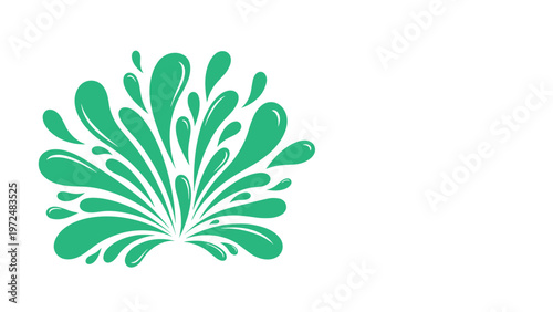 Energetic and vibrant illustration of an organic green splash or burst shape, resembling fluid movement or a celebratory explosion, against a crisp white background.