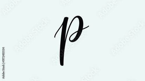 Elegant and flowing calligraphic illustration of the lowercase letter "p" in a sophisticated script, set against a soft light blue background for a gentle touch.