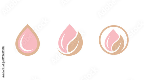 Pink Droplet and Leaf Logo Variations - Skincare, Beauty, Organic