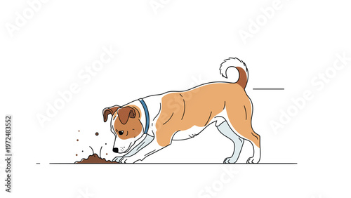 Lively illustration of a playful brown and white dog, a Jack Russell Terrier, enthusiastically digging in the dirt, showcasing its energetic and curious nature.