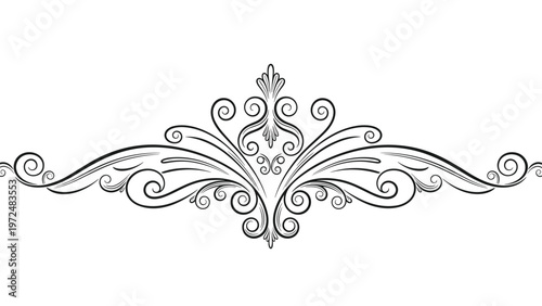 Exquisite vintage-inspired decorative divider illustration, featuring elegant symmetrical swirls and intricate classical ornamentation, perfect for enhancing traditional designs.