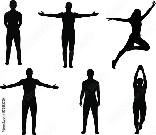 Various yoga and stretching postures for flexibility and relaxation exercises Vector