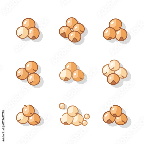 Collection of various hazelnut clusters.
