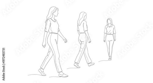 Three women walking in a line illustration.