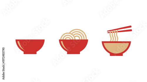 Noodle Bowl Evolution: Empty, Filled, and Eaten with Chopsticks