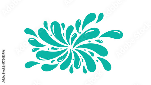 Energetic and vibrant illustration of an organic turquoise splash or burst shape, resembling fluid movement or a celebratory explosion, against a crisp white background.