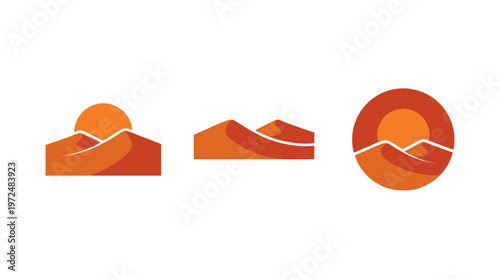 Desert Landscape Logo Icons: Sun, Dunes, Circle, Square, Horizon