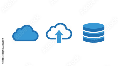 Cloud Computing and Data Storage Icons: Cloud, Upload, Database
