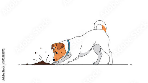 Lively illustration of a playful white and brown dog, a Jack Russell Terrier, enthusiastically digging in the dirt, showcasing its energetic and curious nature.